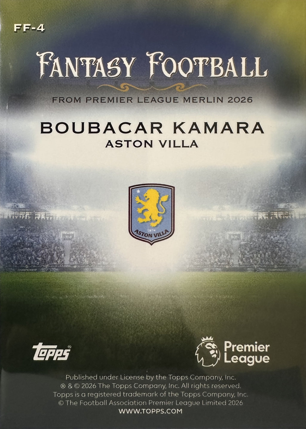 Boubacar Kamara - 2025-26 Topps Merlin Premier League (Fantasy Football) [FF-4] - achterkant