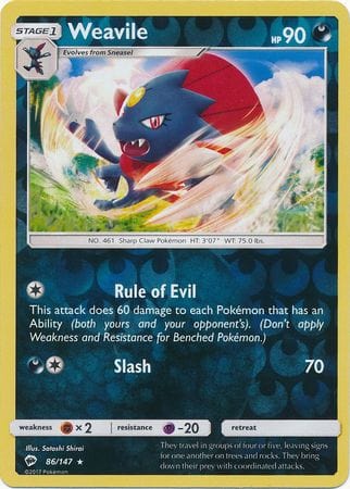 Burning Shadows - 086/147 - Weavile - Reverse Holo