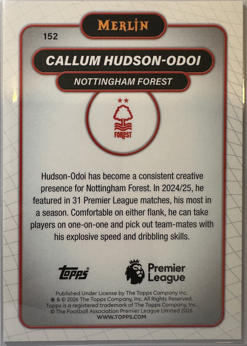 Callum Hudson-Odoi - 2025-26 Topps Merlin Premier League (Vintage Merlin Refractor) [152] - achterkant