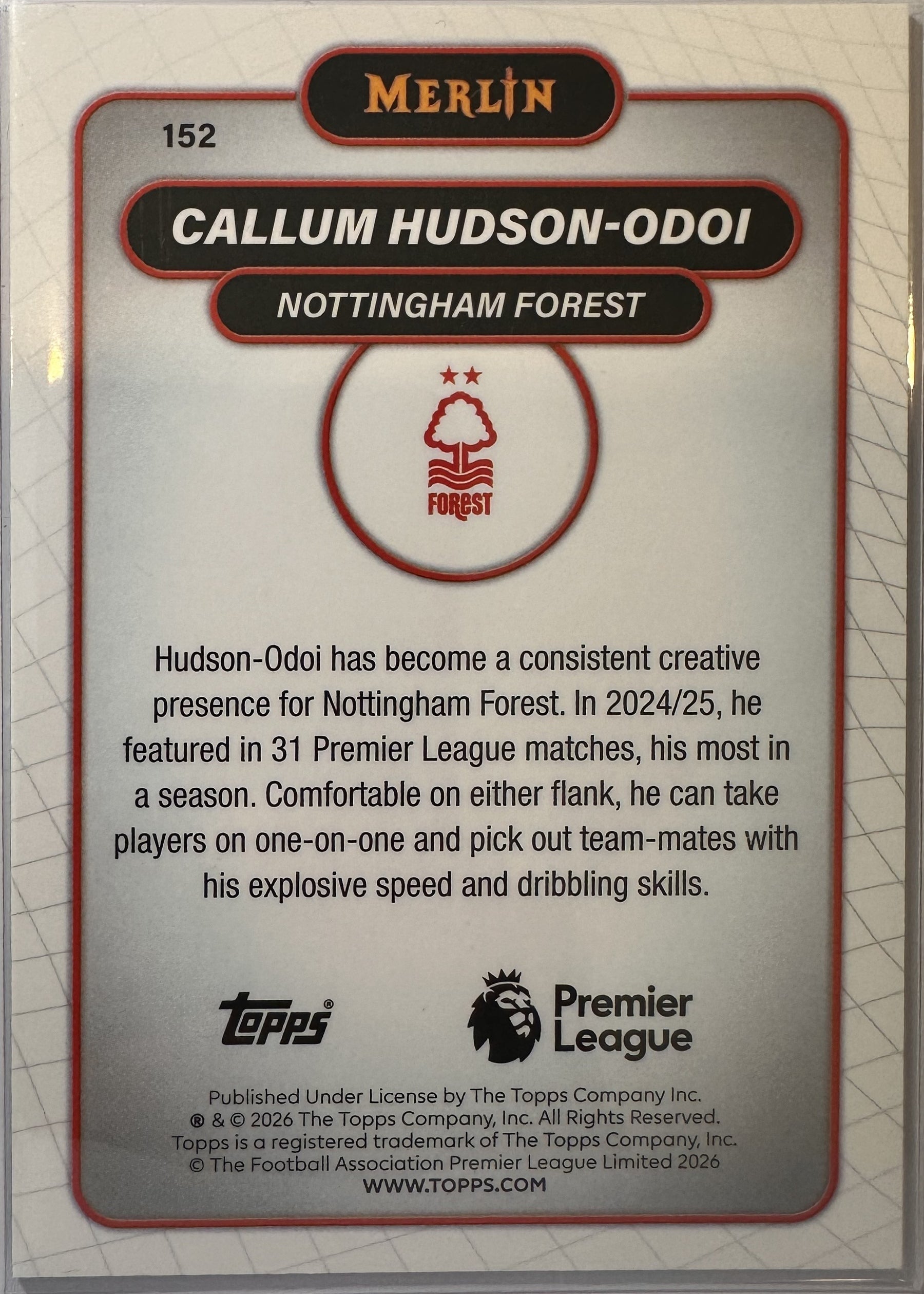 Callum Hudson-Odoi - 2025-26 Topps Merlin Premier League (Vintage Merlin Refractor) [152] - achterkant