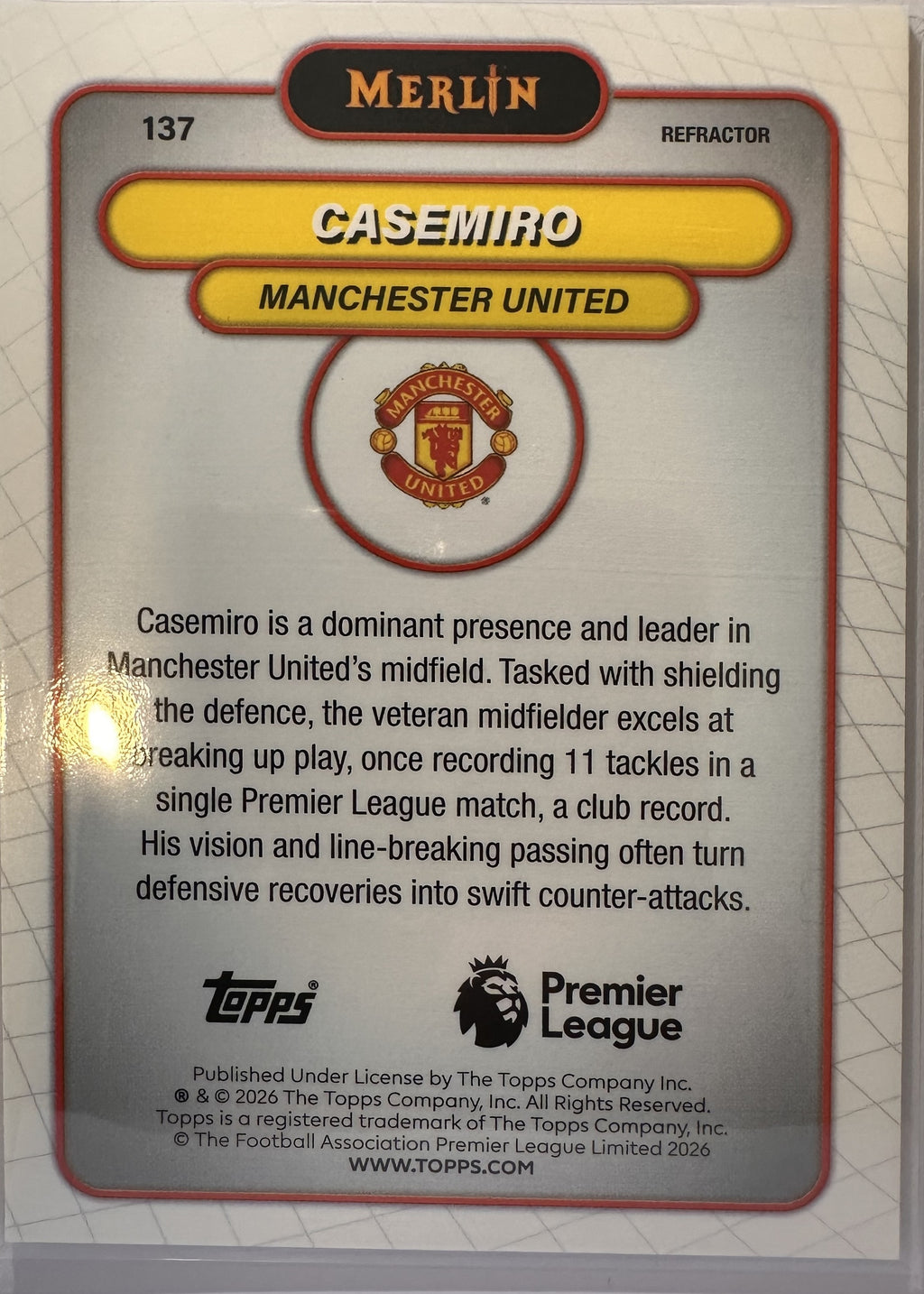 Casemiro - 2025-26 Topps Merlin Premier League (Refractor) [137] - achterkant