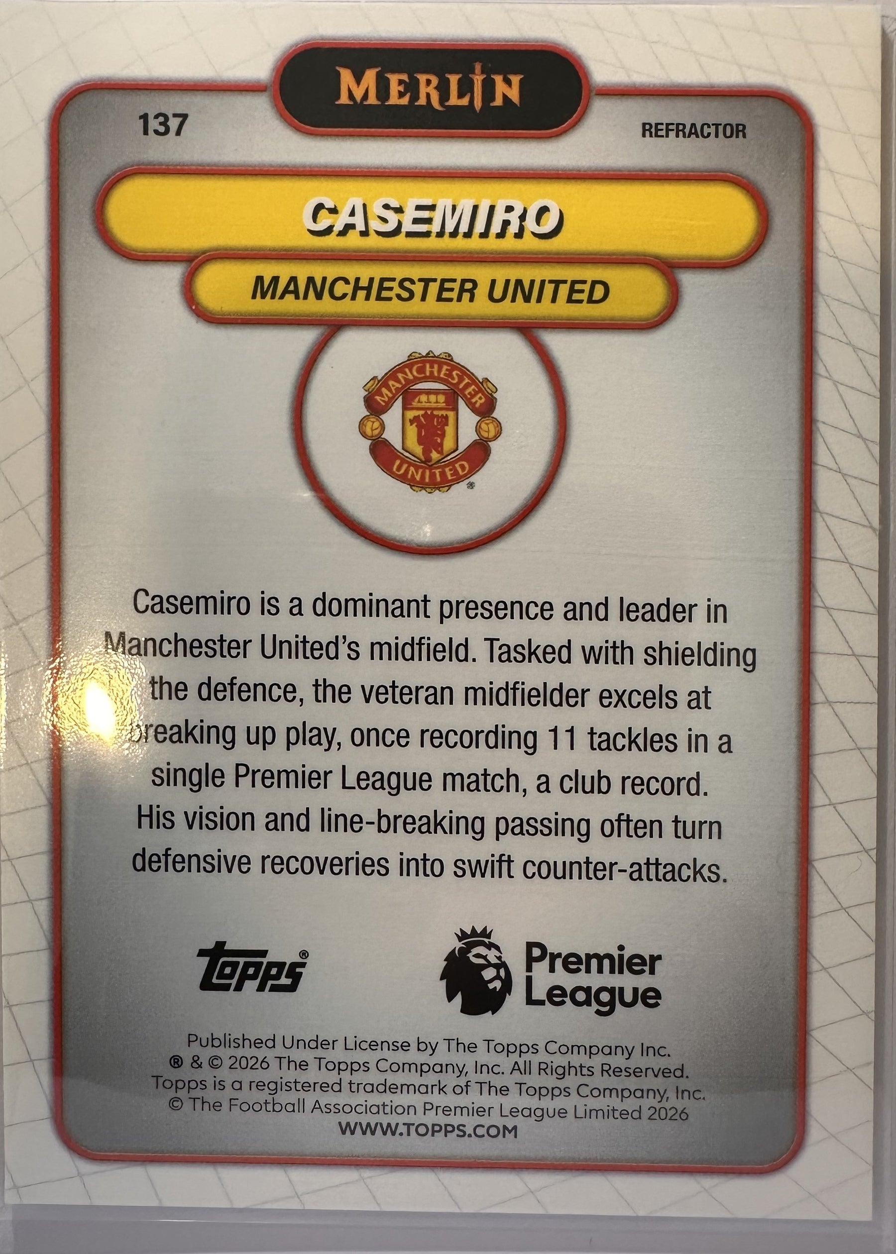 Casemiro - 2025-26 Topps Merlin Premier League (Refractor) [137] - achterkant