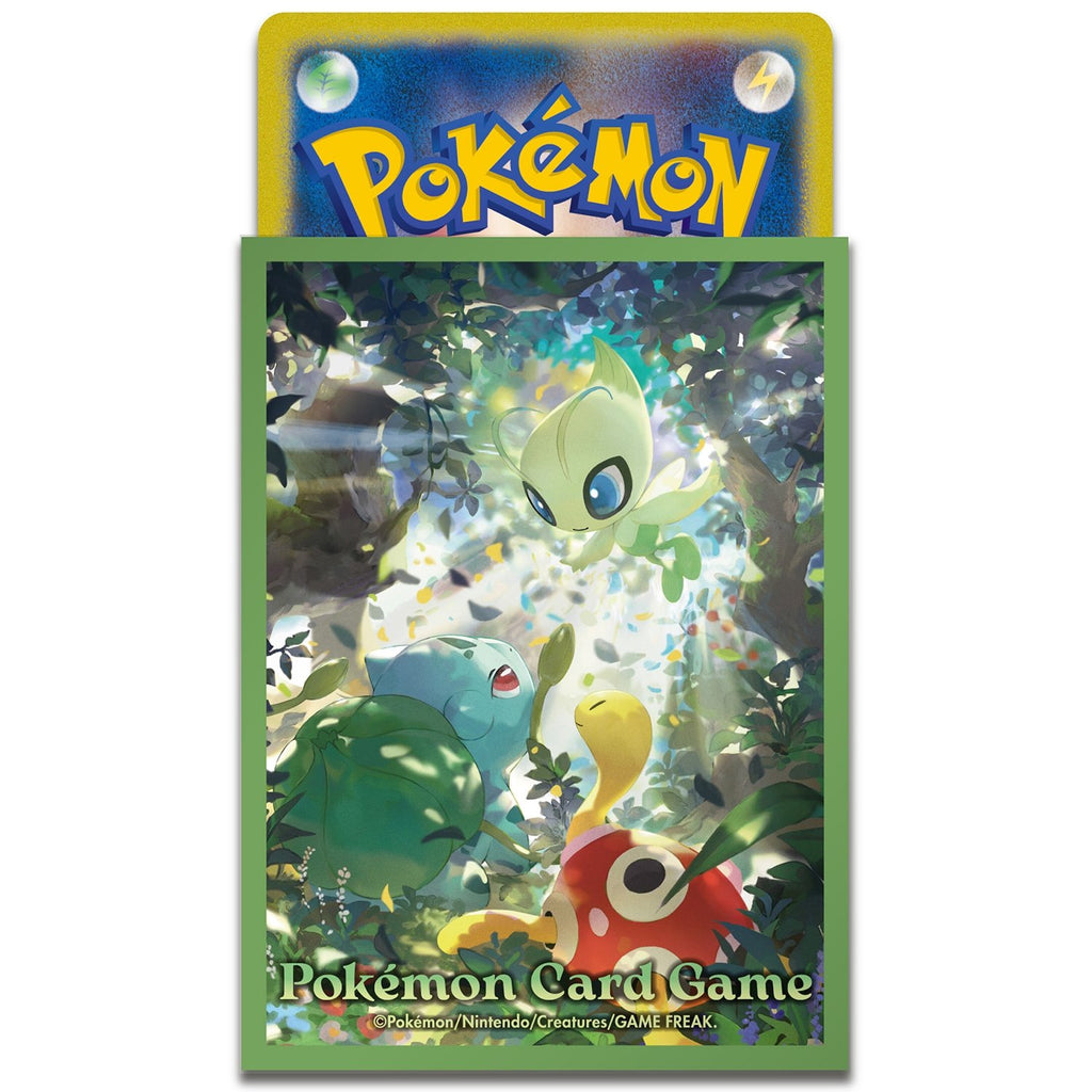 Pokémon Sleeves - Celebi and Friends (64 stuks, Japans) – losse sleeve met een kaart erin, close-up van de voorkant (officiële afbeelding Pokémon Center Japan)