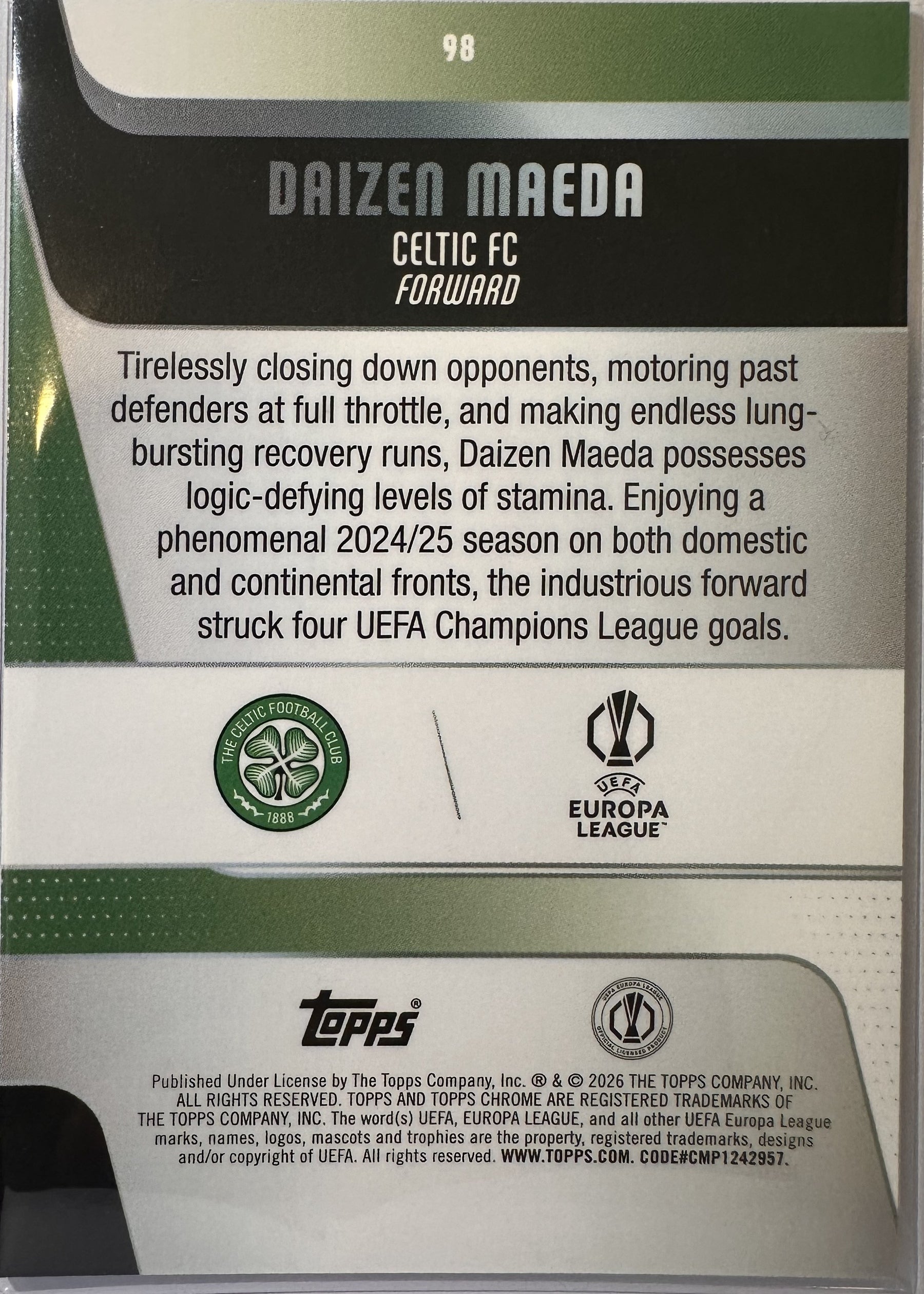 Daizen Maeda - 2025-26 Topps Chrome UEFA Club Competitions (Prism Refractor) [98] - achterkant