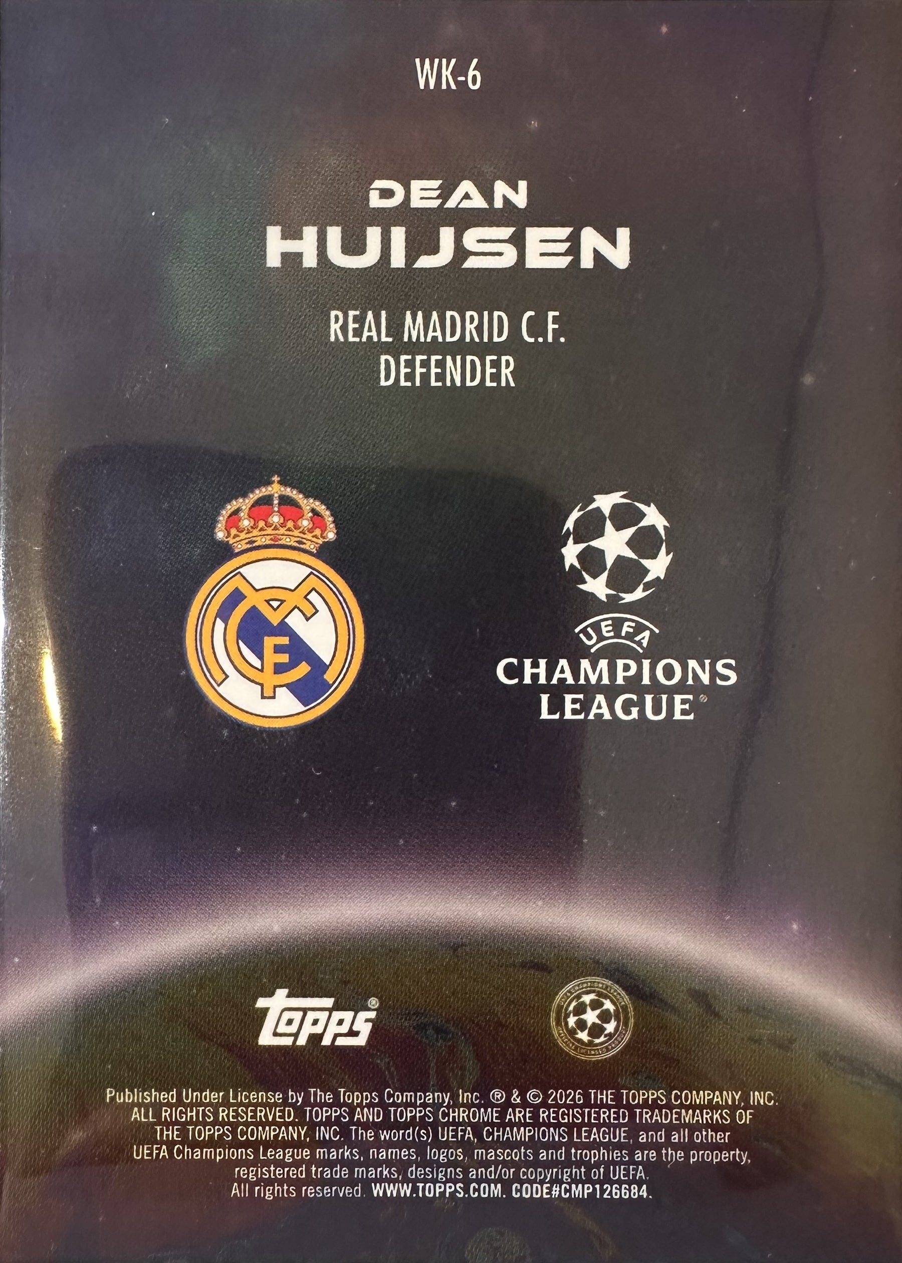 Dean Huijsen - 2025-26 Topps Chrome UEFA Club Competitions (Wonderkids) [WK-6] - achterkant