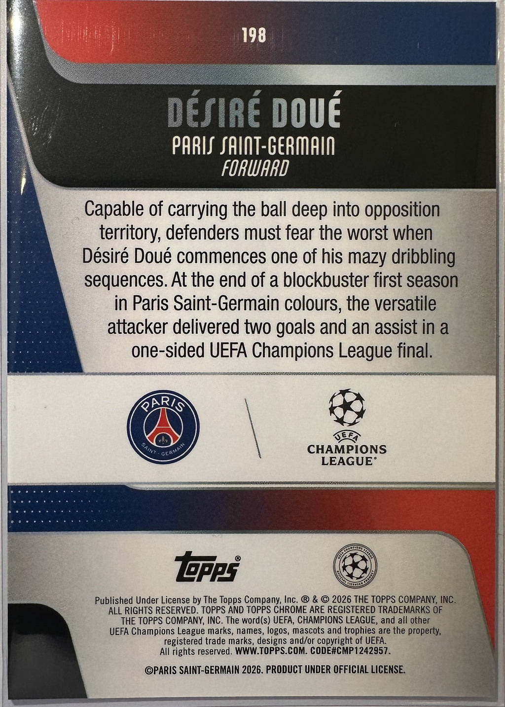Désiré Doué - 2025-26 Topps Chrome UEFA Club Competitions (Prism Refractor) [198] - achterkant