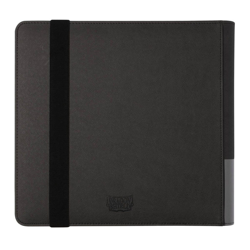 Achterkant van de Dragon Shield Card Codex Portfolio 576 in Iron Grey met elastieken sluitband en Dragon Shield-logo