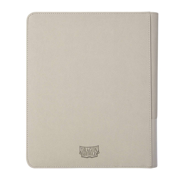 Achterkant van de Dragon Shield Card Codex Zipster Binder in Ashen White met ritssluiting en Dragon Shield-logo