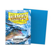 Bustine Dragon Shield Matte Sapphire – scatola da 100 con una bustina blu zaffiro accanto