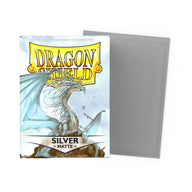 Dragon Shield Matte Silver sleeves – doosje van 100 stuks met een losse zilveren sleeve ernaast