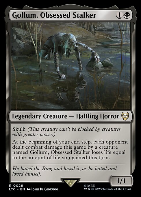 Gollum, Obsessed Stalker – Commander: The Lord of the Rings: Tales of Middle-earth (LTC-26) Magic: The Gathering card Immagine principale del prodotto