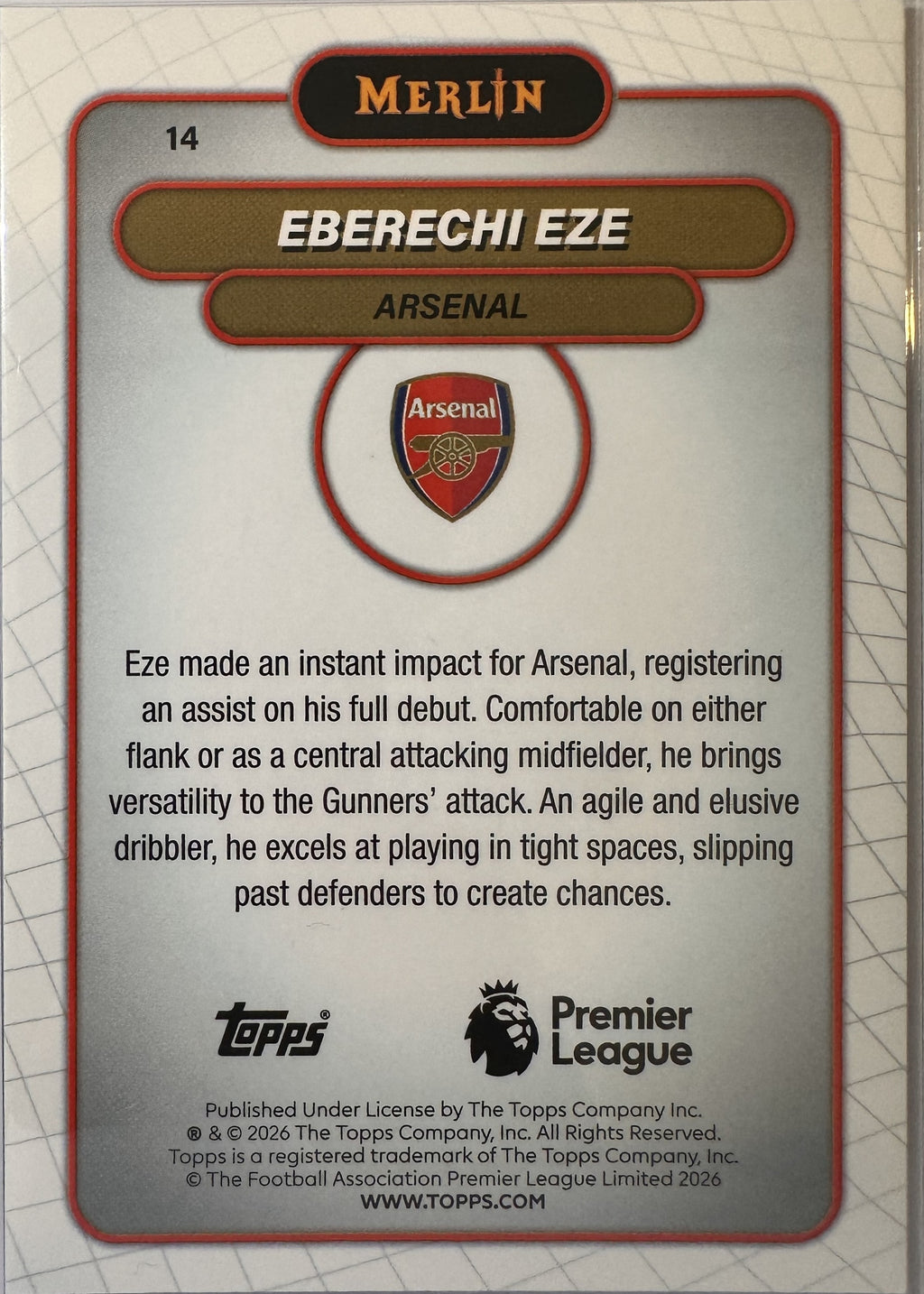 Eberechi Eze - 2025-26 Topps Merlin Premier League (Mojo Refractor) [14] - achterkant
