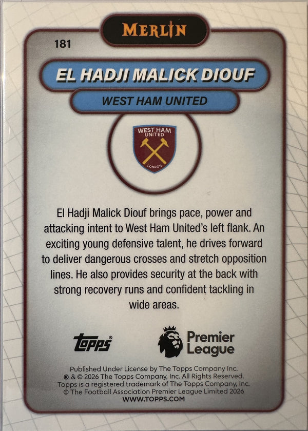 El Hadji Malick Diouf - 2025-26 Topps Merlin Premier League (Blue Mojo Refractor 127/150 RC) [181] - achterkant