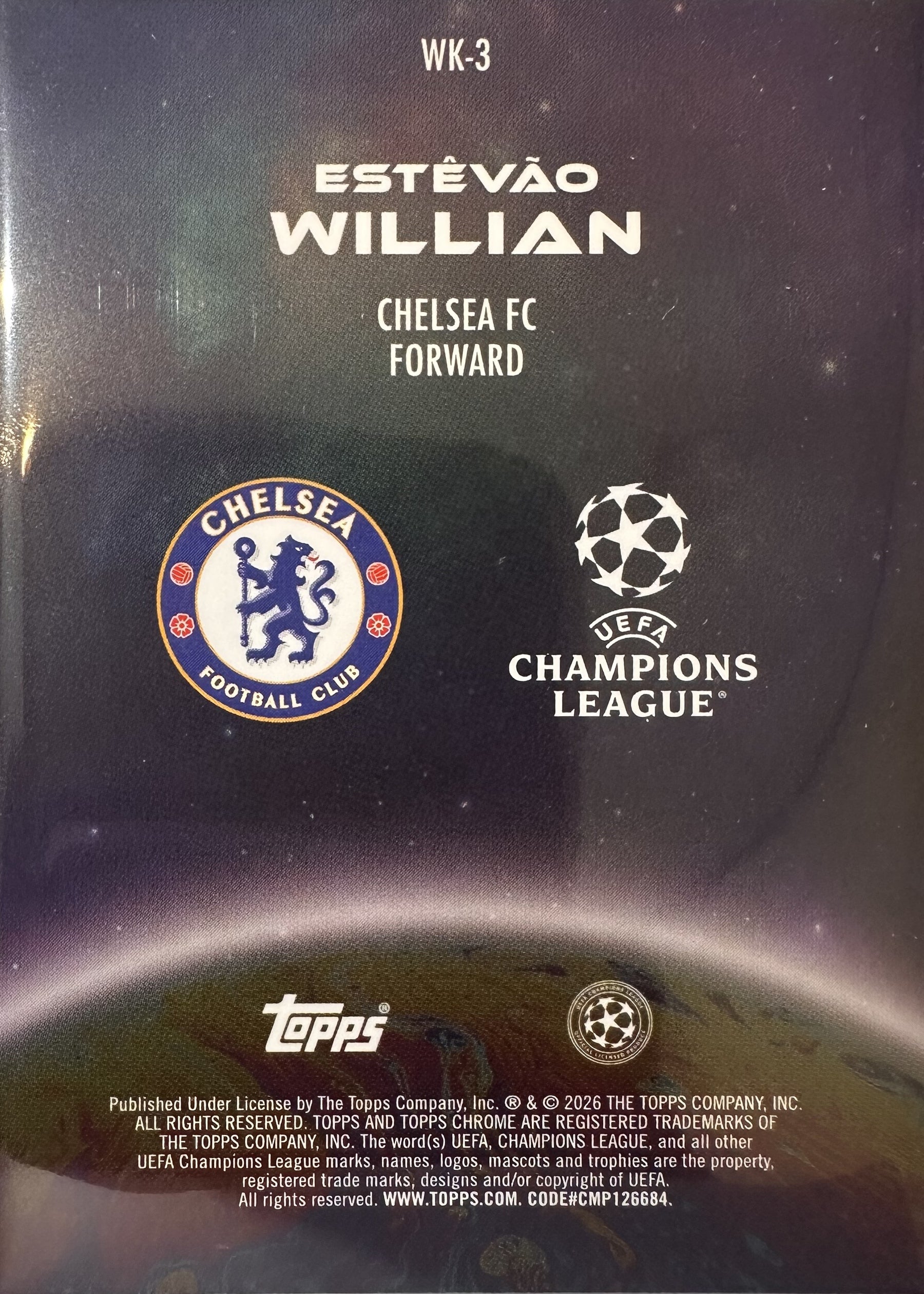 Estêvão Willian - 2025-26 Topps Chrome UEFA Club Competitions (Wonderkids RC) [WK-3] - achterkant
