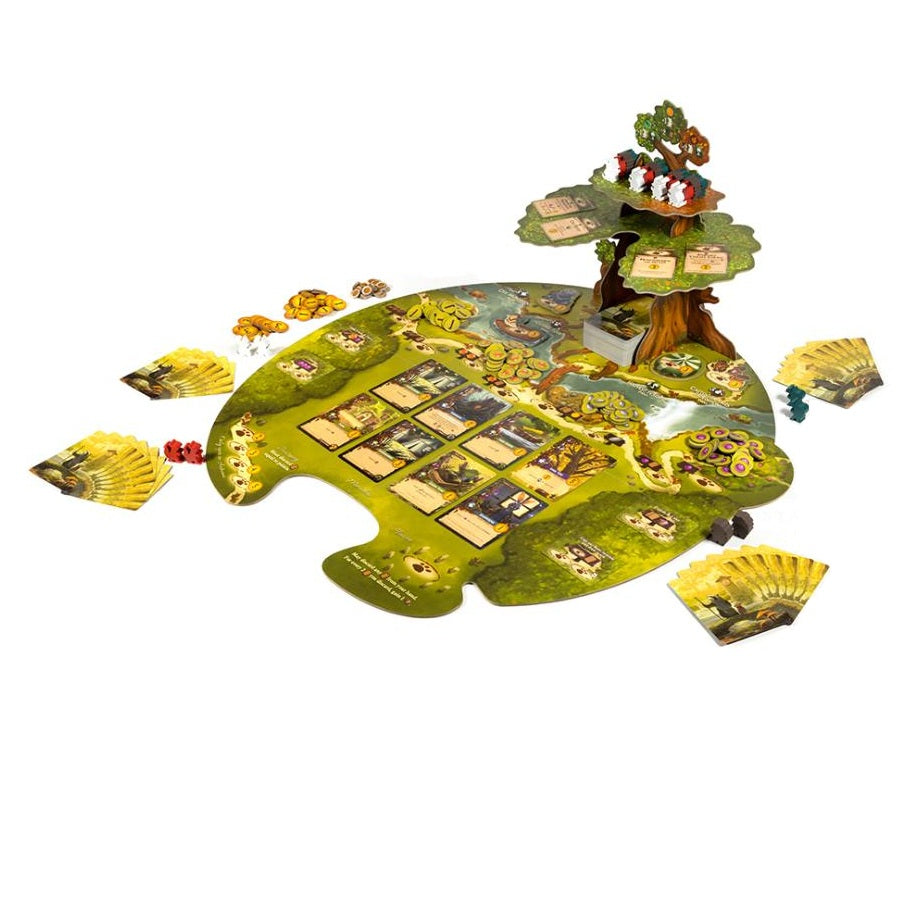 Kaarten, houten critters en onderdelen uit Everdell Essentials Edition