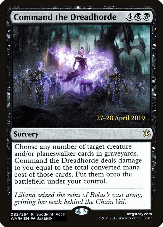 Magic-kaart Command the Dreadhorde XWAR-82 uit War of the Spark: Extras (Rare), prerelease-promo Hoofdafbeelding