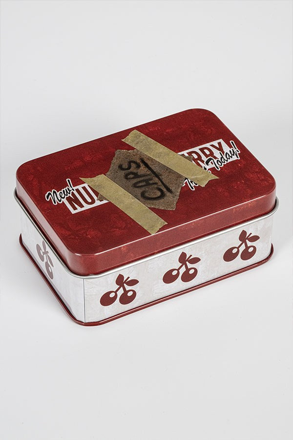 Gesloten Fallout Nuka Cherry verzamelblik met Caps-label