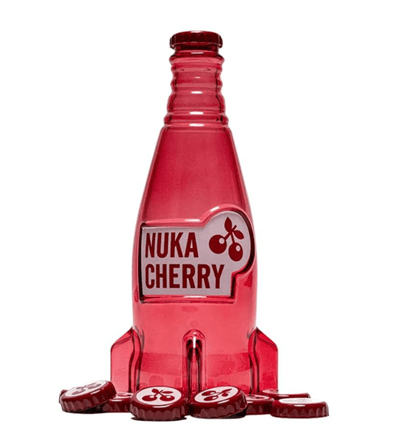 Fallout Nuka Cola Cherry glazen replicafles van 18,5 cm met tien metalen flesdoppen - 0840316408271