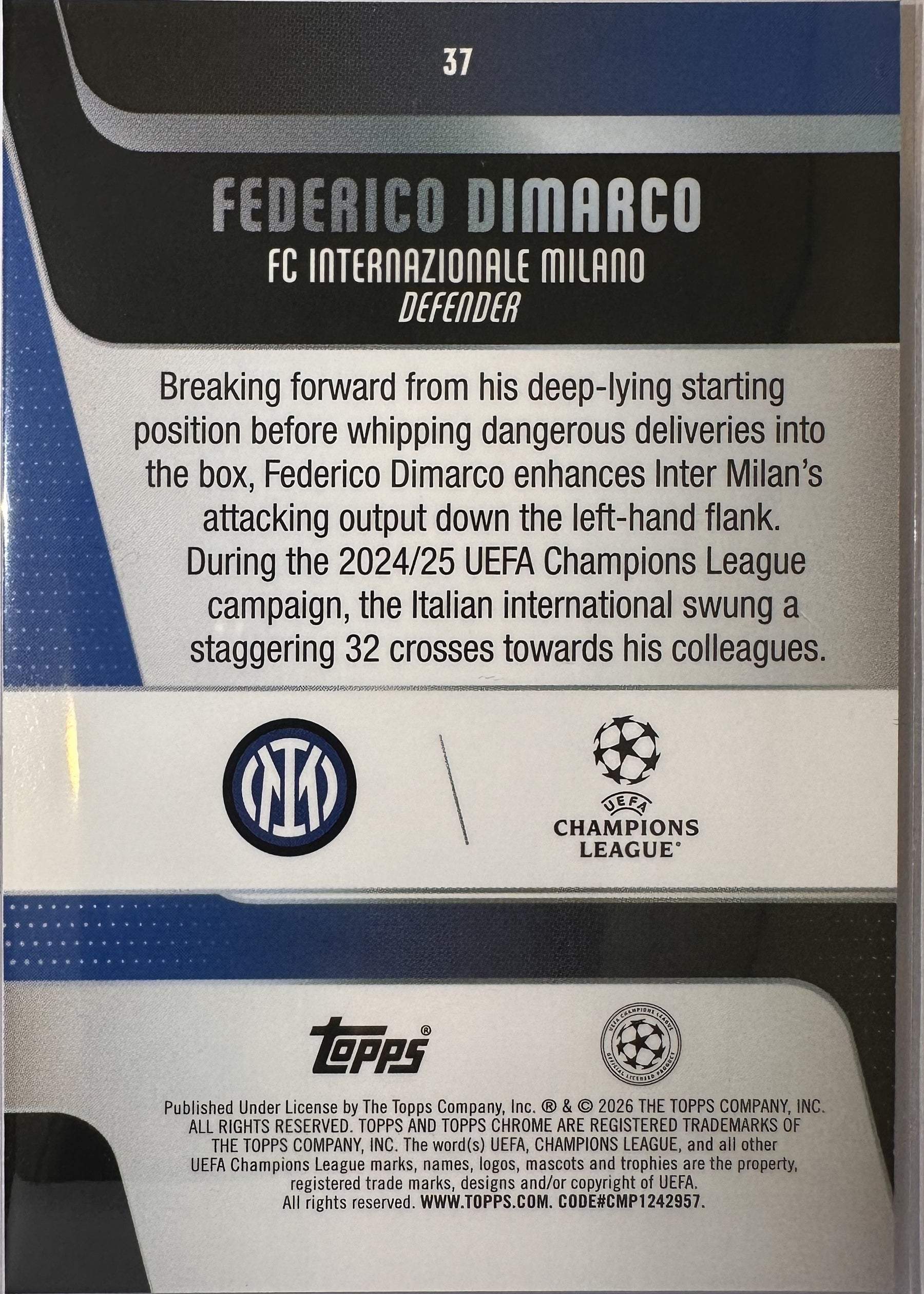 Federico Dimarco - 2025-26 Topps Chrome UEFA Club Competitions (Base) [37] - achterkant