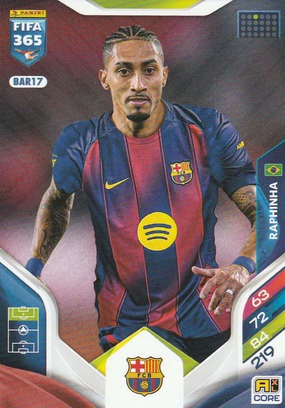 Raphinha Base BAR17 - Panini FIFA 365 2026 Adrenalyn XL kaart