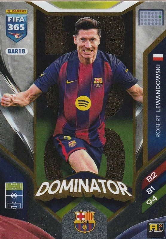 Robert Lewandowski Dominator BAR18 - Panini FIFA 365 2026 Adrenalyn XL kaart