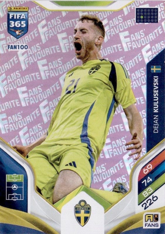 Dejan Kulusevskin Fan Favourite - Pink Parallel FAN100 - Panini FIFA 365 2026 Adrenalyn XL kaart