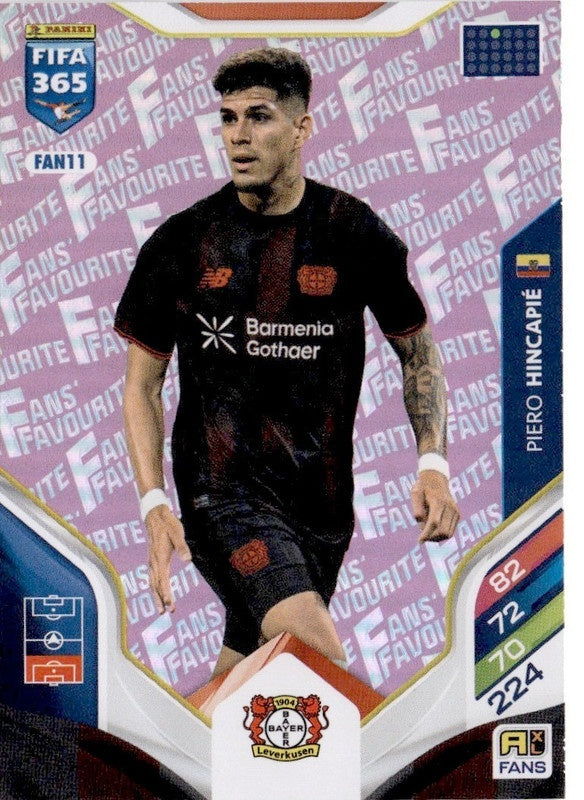 Piero Hincapié Fan Favourite - Pink Parallel FAN11 - Panini FIFA 365 2026 Adrenalyn XL kaart Image principale du produit
