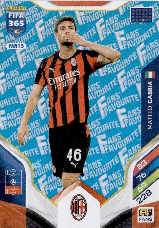 Matteo Gabbia Fan Favourite - Blue Parallel FAN15 - Panini FIFA 365 2026 Adrenalyn XL kaart