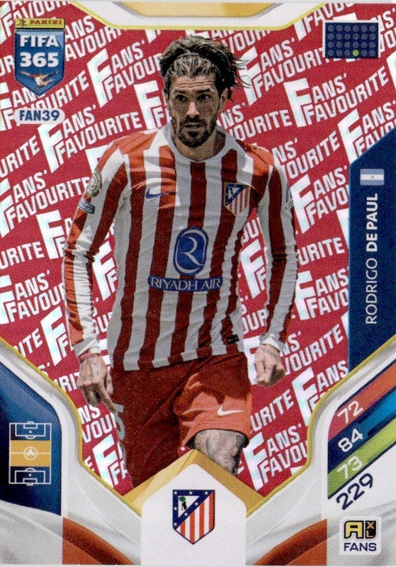 Rodrigo de Paul Fan Favourite - Red Parallel FAN39 - Panini FIFA 365 2026 Adrenalyn XL kaart