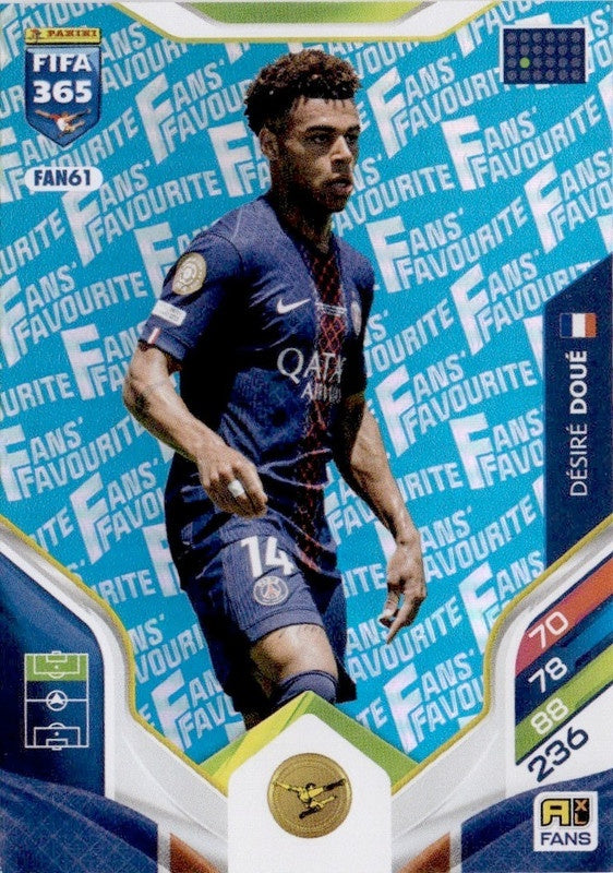 Désiré Doué Fan Favourite - Blue Parallel FAN61 - Panini FIFA 365 2026 Adrenalyn XL kaart