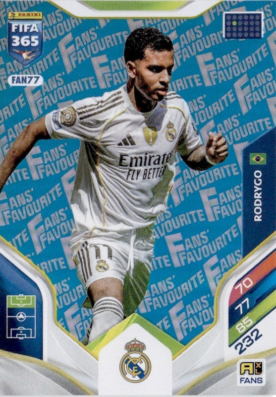 Rodrygo Fan Favourite - Blue Parallel FAN77 - Panini FIFA 365 2026 Adrenalyn XL kaart