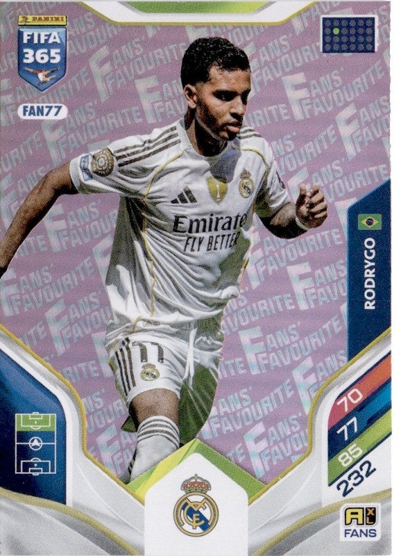 Rodrygo Fan Favourite - Pink Parallel FAN77 - Panini FIFA 365 2026 Adrenalyn XL kaart