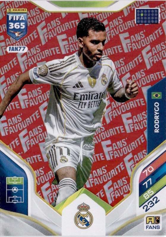 Rodrygo Fan Favourite - Red Parallel FAN77 - Panini FIFA 365 2026 Adrenalyn XL kaart