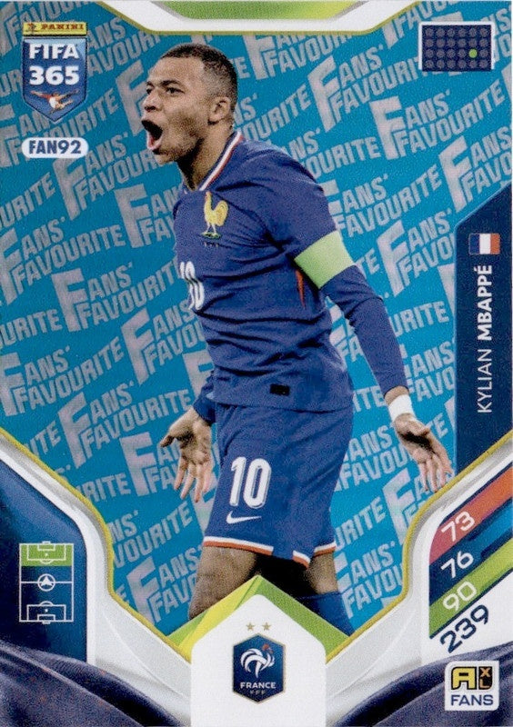 Kylian Mbappé Fan Favourite - Blue Parallel FAN92 - Panini FIFA 365 2026 Adrenalyn XL kaart