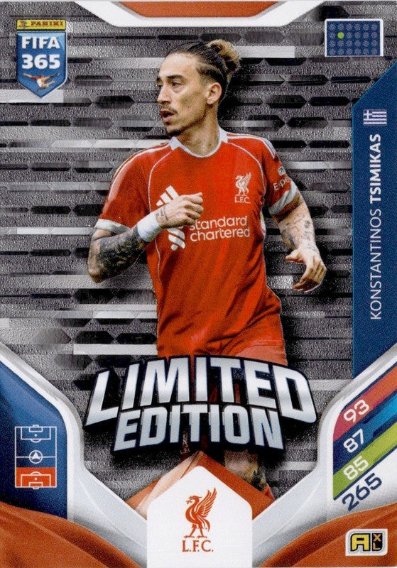 Kostas Tsimikas Limited Edition Liverpool - Panini FIFA 365 2026 Adrenalyn XL kaart Imagen principal del producto