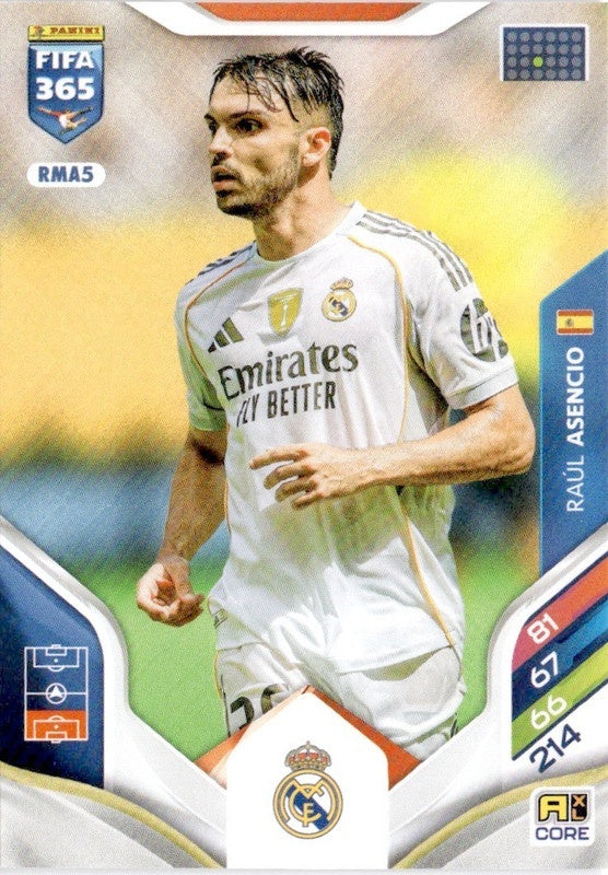 Raul Asencio Base RMA5 - Panini FIFA 365 2026 Adrenalyn XL kaart