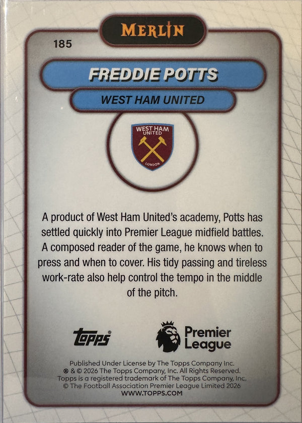 Freddie Potts - 2025-26 Topps Merlin Premier League (Mojo Refractor RC) [185] - achterkant