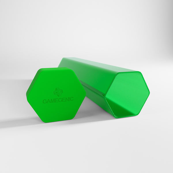 Gamegenic Playmat Tube vert – détail du bouchon hexagonal et de l’ouverture