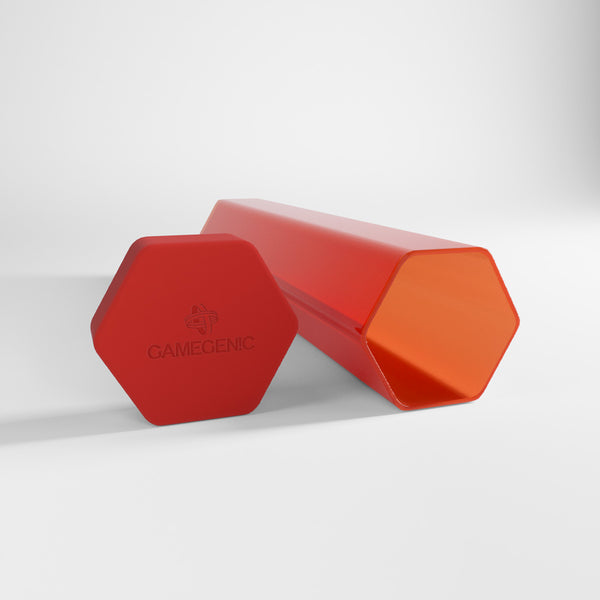 Gamegenic Playmat Tube red – detail of the hexagonal cap and tube opening