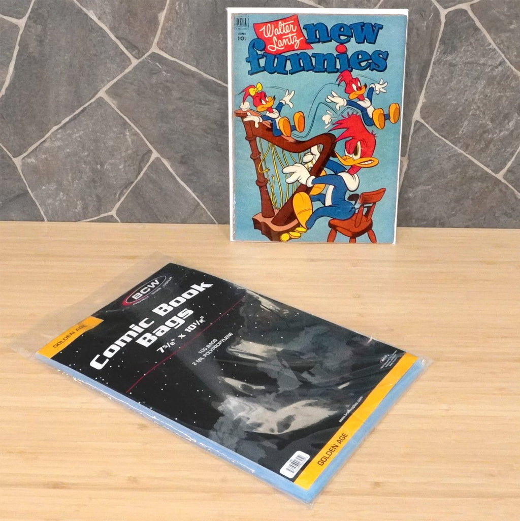 BCW Golden comic book bags met een Golden Age comic in de hoes