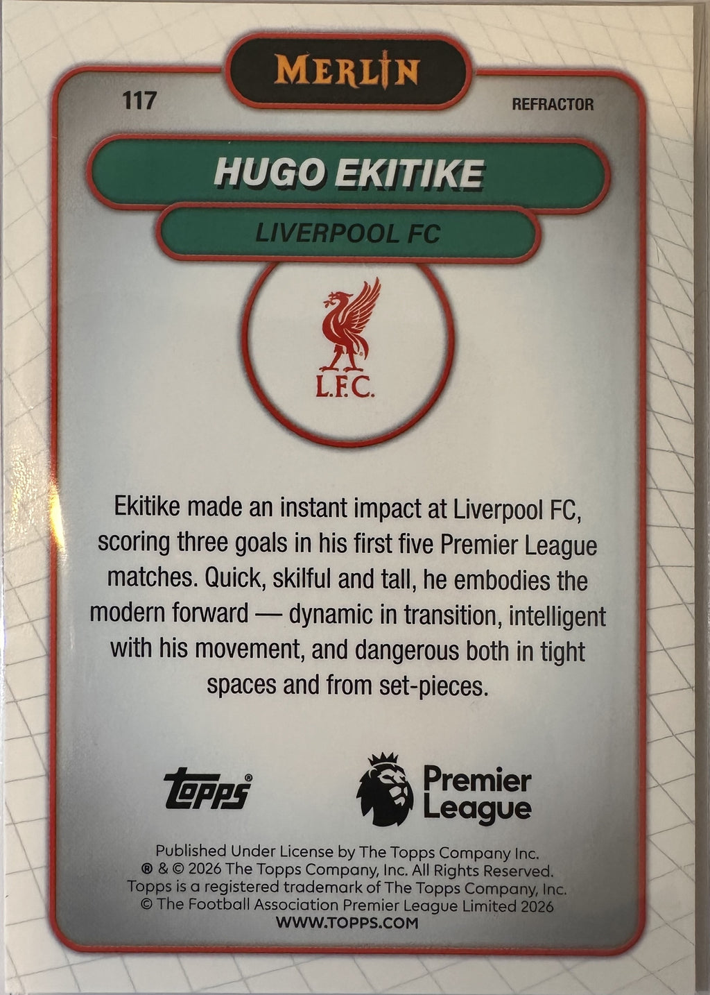 Hugo Ekitiké - 2025-26 Topps Merlin Premier League (Refractor) [117] - achterkant