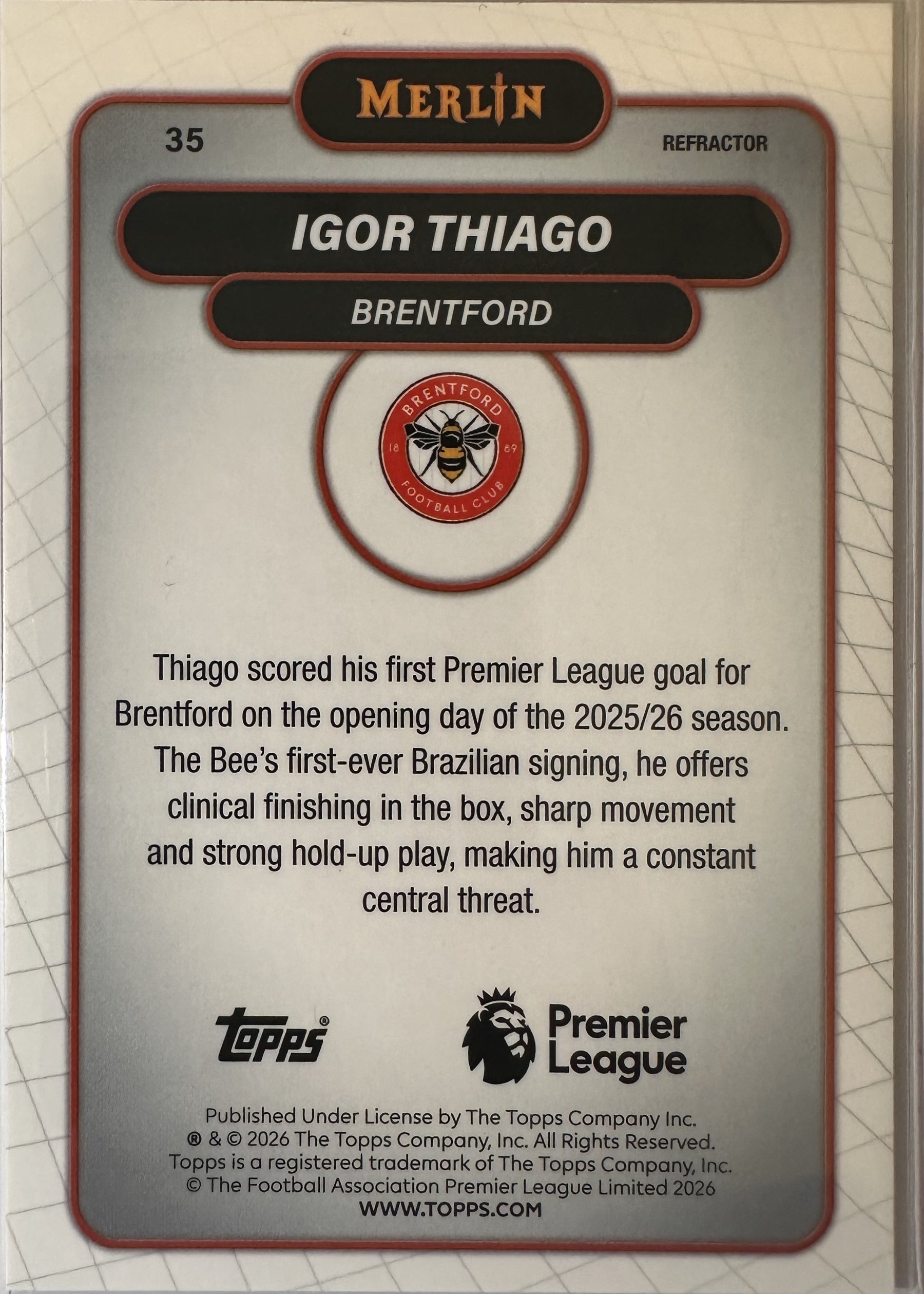 Igor Thiago - 2025-26 Topps Merlin Premier League (Refractor) [35] - achterkant
