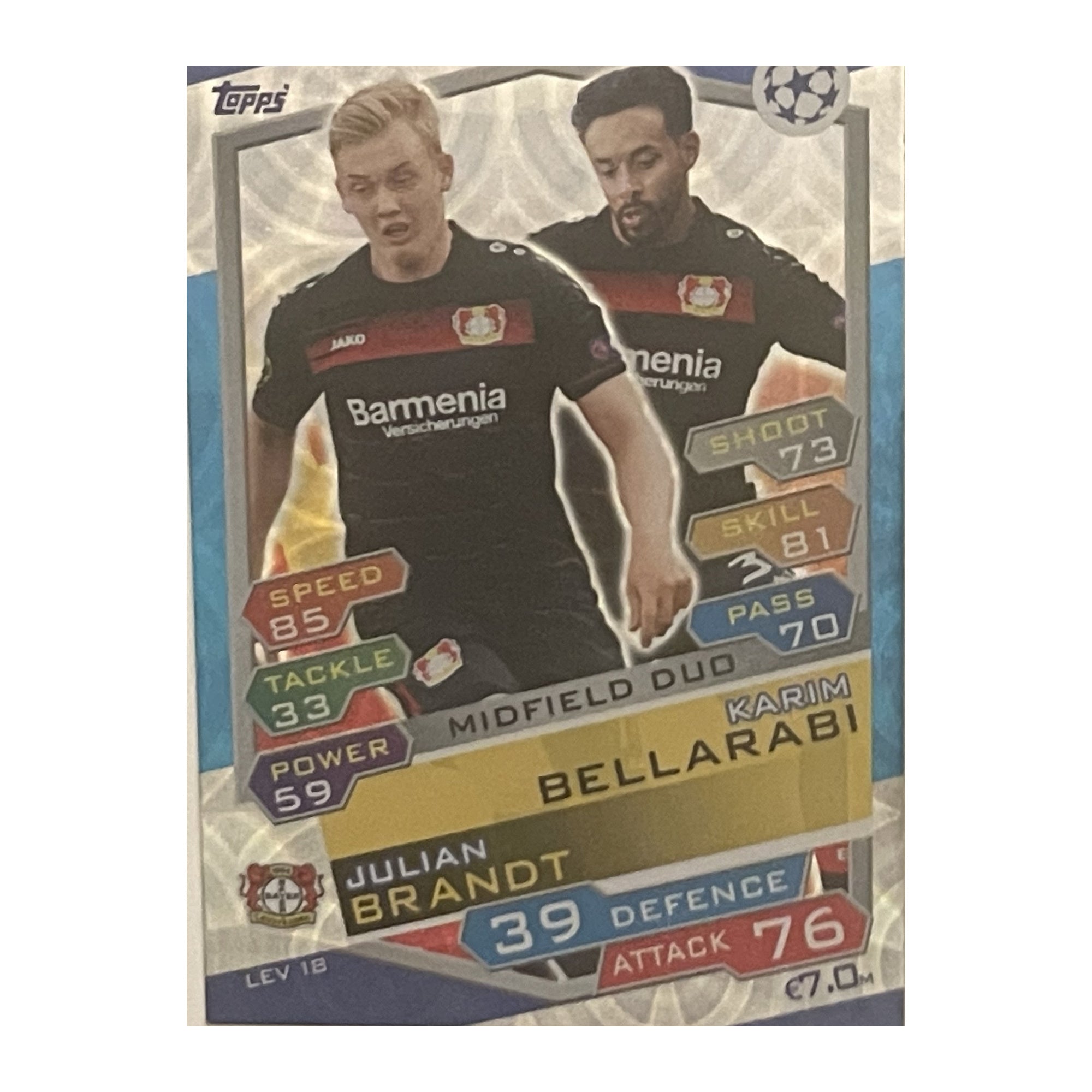 Julian Brandt / Karim Bellarabi Topps Match Attax UEFA Champions League 2016-17 Midfield Duo LEV18 voorkant