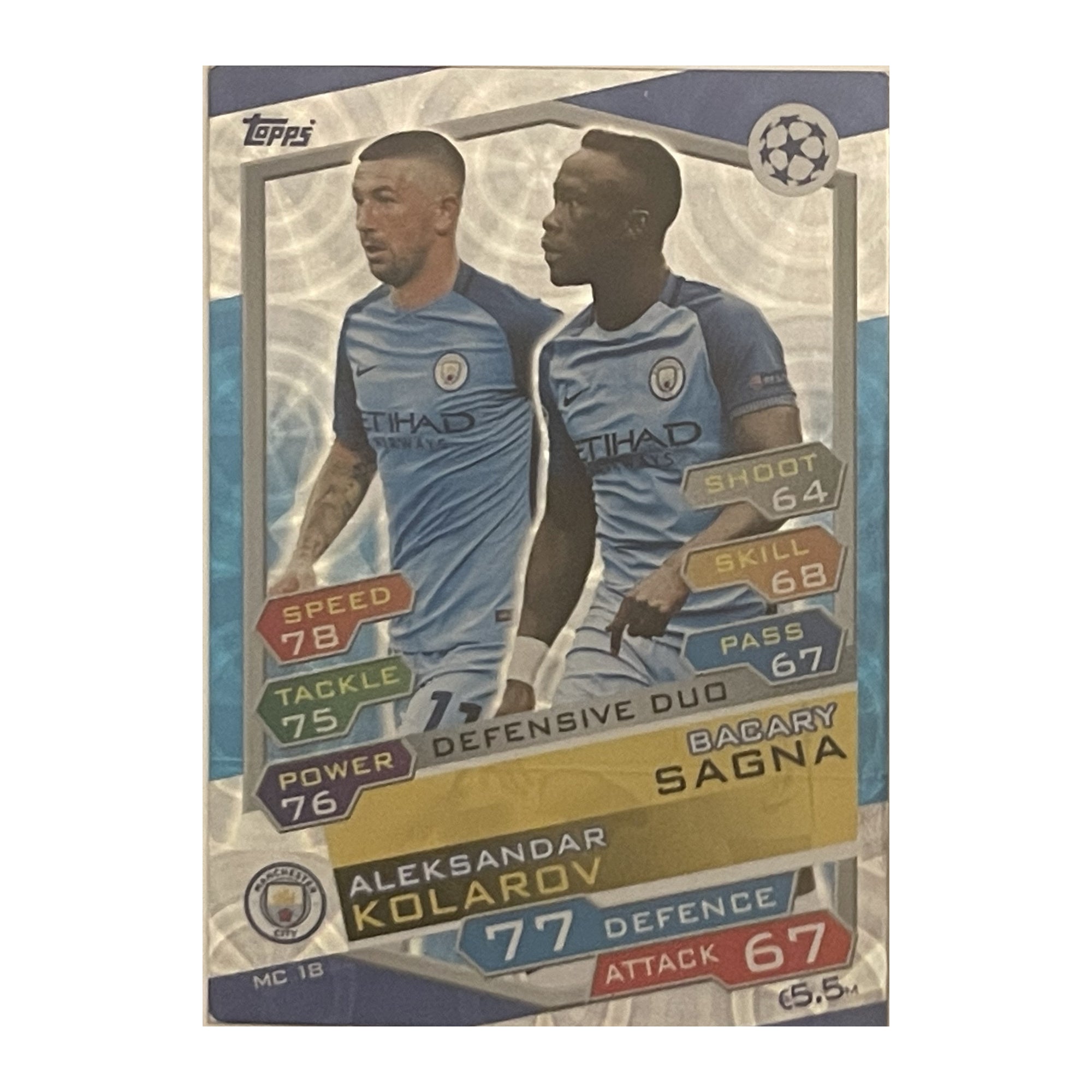 Aleksandar Kolarov / Bacary Sagna Topps Match Attax UEFA Champions League 2016-17 Defensive Duo MC18 voorkant
