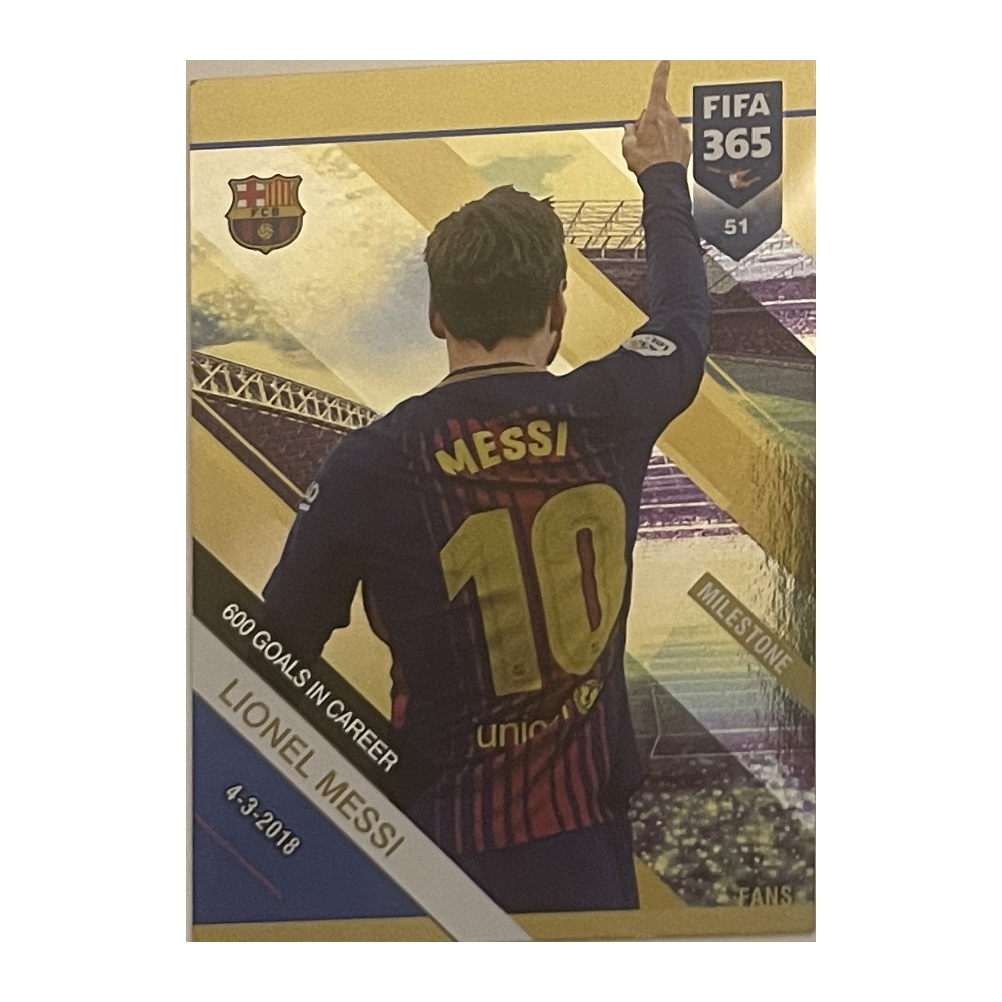 Lionel Messi Panini Adrenalyn XL FIFA 365 2019 Milestone: 600 Goals in Career 51 voorkant