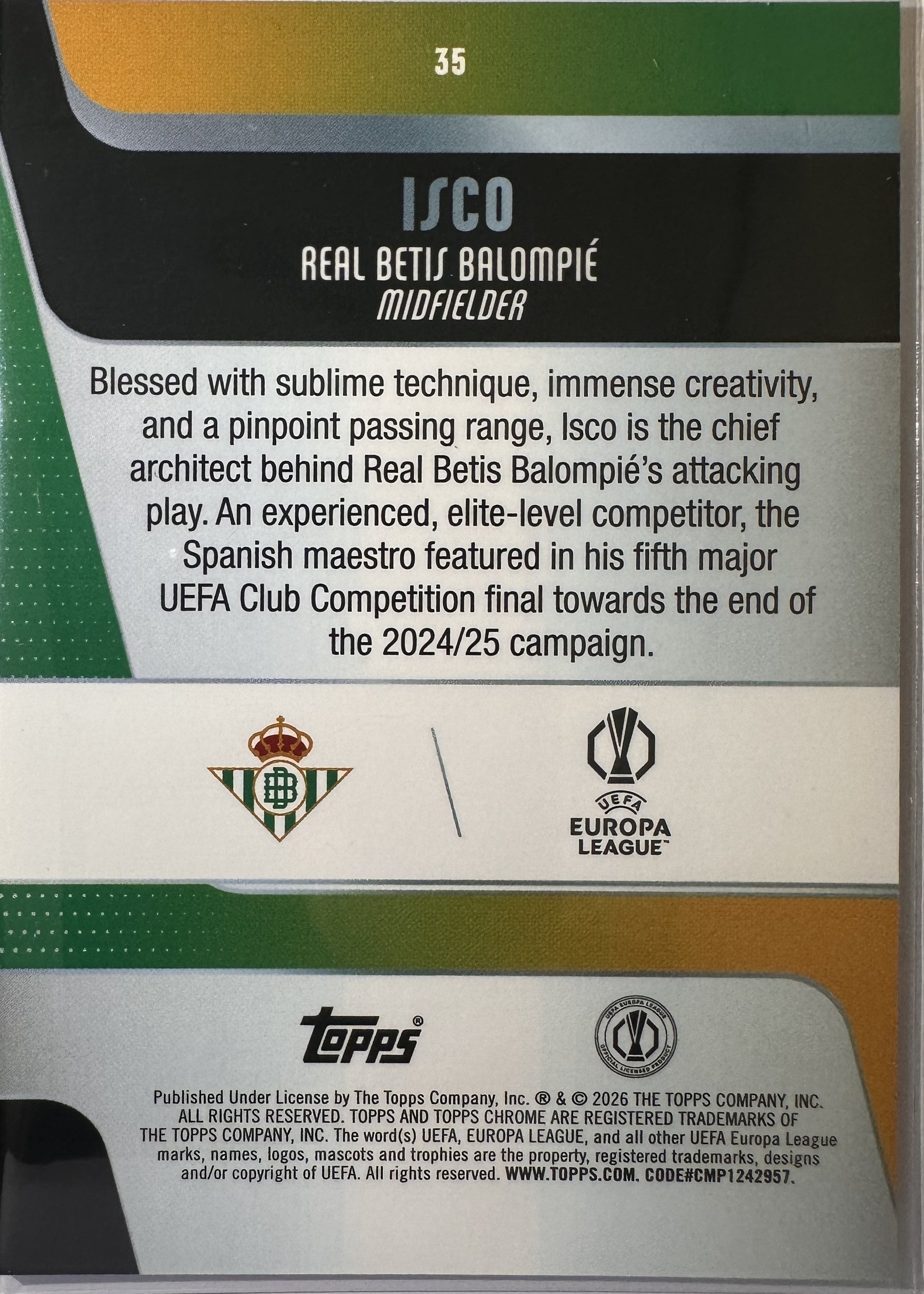 Isco - 2025-26 Topps Chrome UEFA Club Competitions (Base) [35] - achterkant