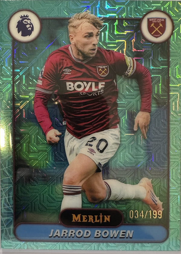Jarrod Bowen - 2025-26 Topps Merlin Premier League (Aqua Mojo Refractor 034/199) [189] - voorkant