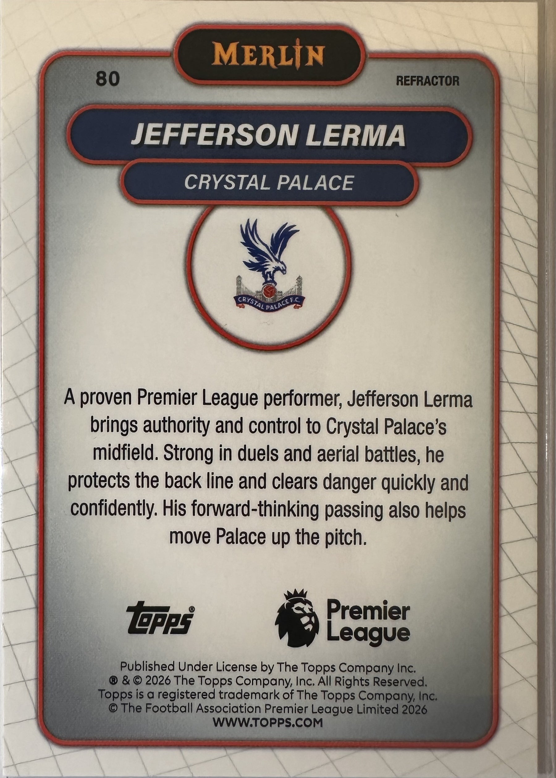 Jefferson Lerma - 2025-26 Topps Merlin Premier League (Refractor) [80] - achterkant