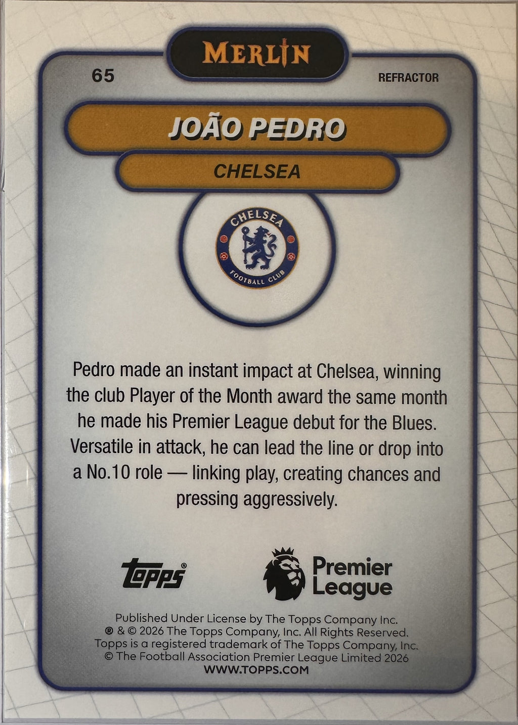 João Pedro - 2025-26 Topps Merlin Premier League (Refractor) [65] - achterkant