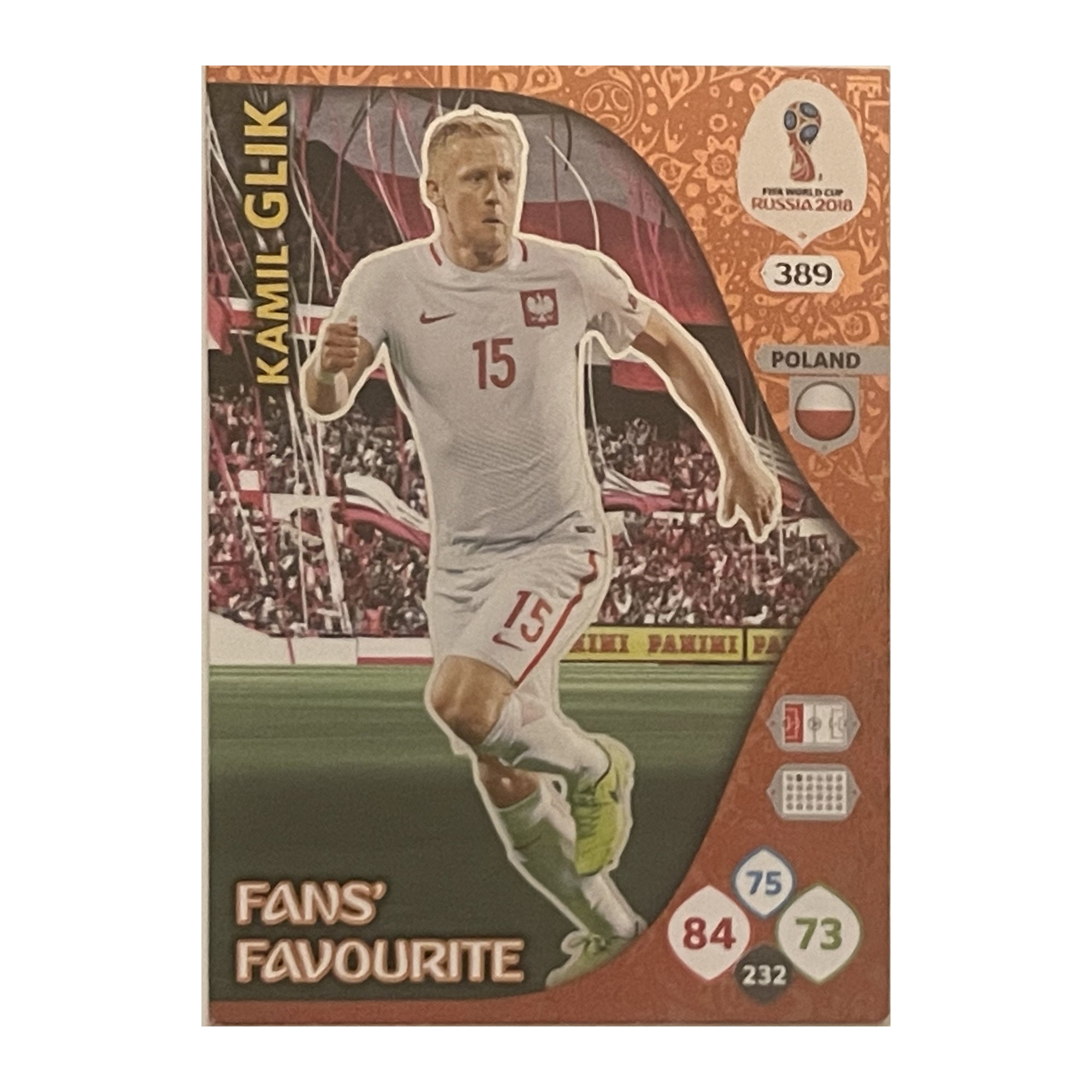 Kamil Glik - Panini Adrenalyn XL FIFA World Cup Russia 2018 (Fans' Favourite) [389] - voetbalkaart voorkant